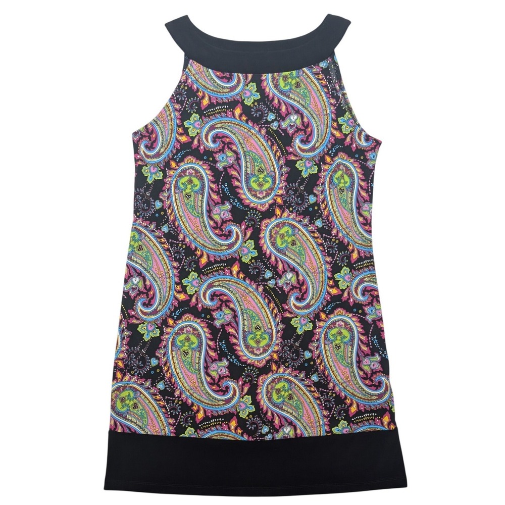 Cato Paisley Shift Top Womens Large Black Multi Sleeveless High Neck Boho Retro